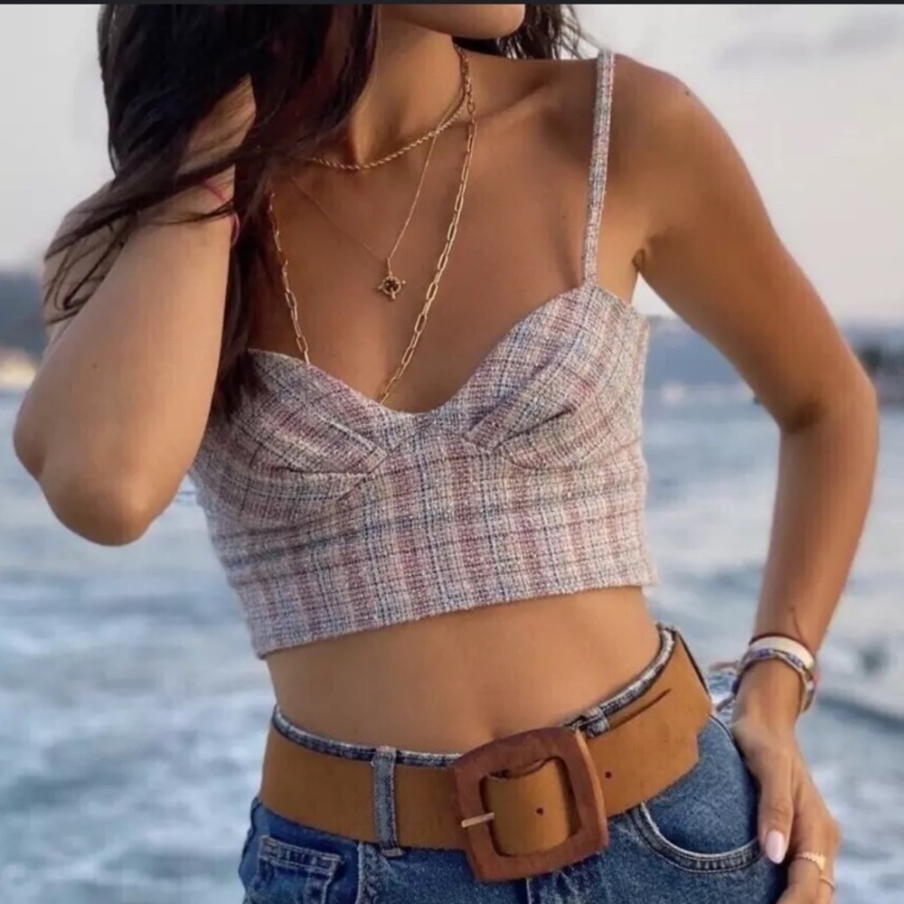 Zara Checkered Corset Crop Top Size L